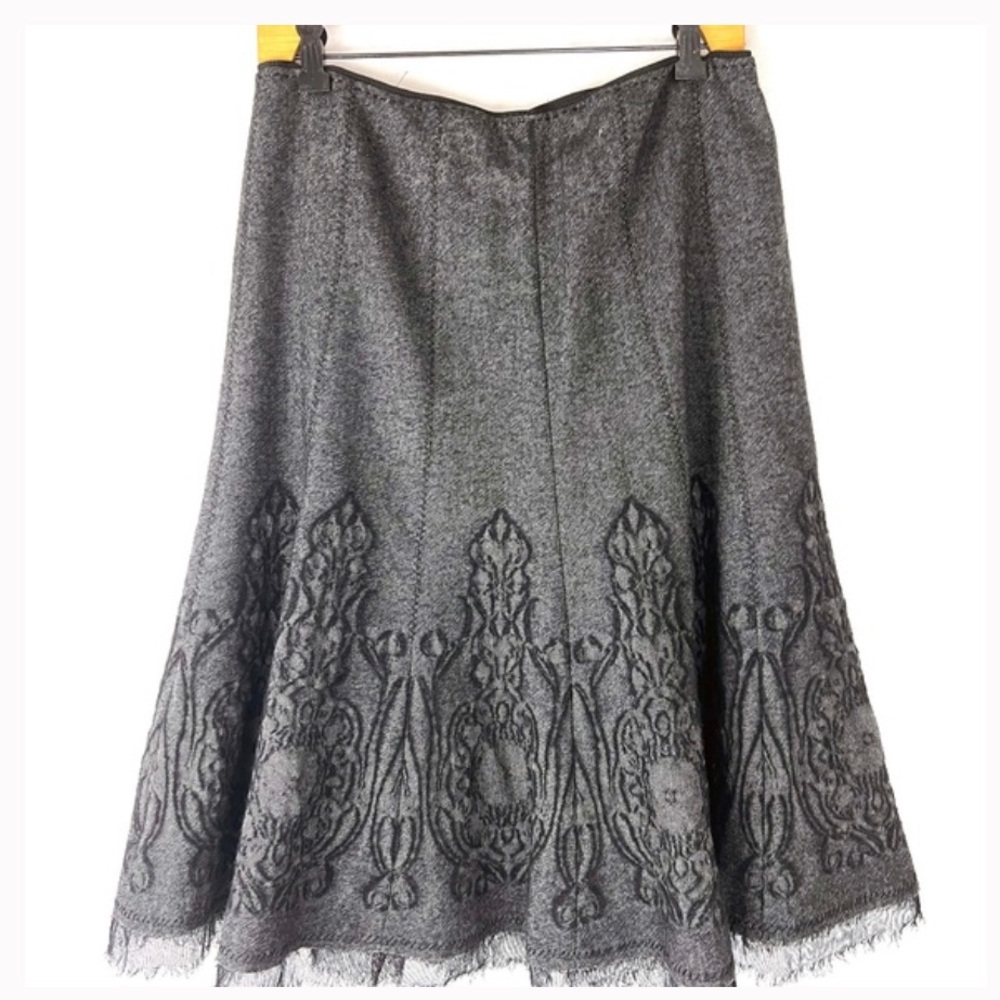 Elie Tahari Charcoal A-Line Skirt with Black Embroidery